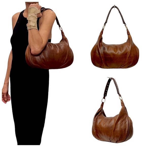 Sigrid Olsen Handbags - Sigrid Olsen Medium Size Cognac Full Grain Vachetta Leather Hobo Shoulder Bag